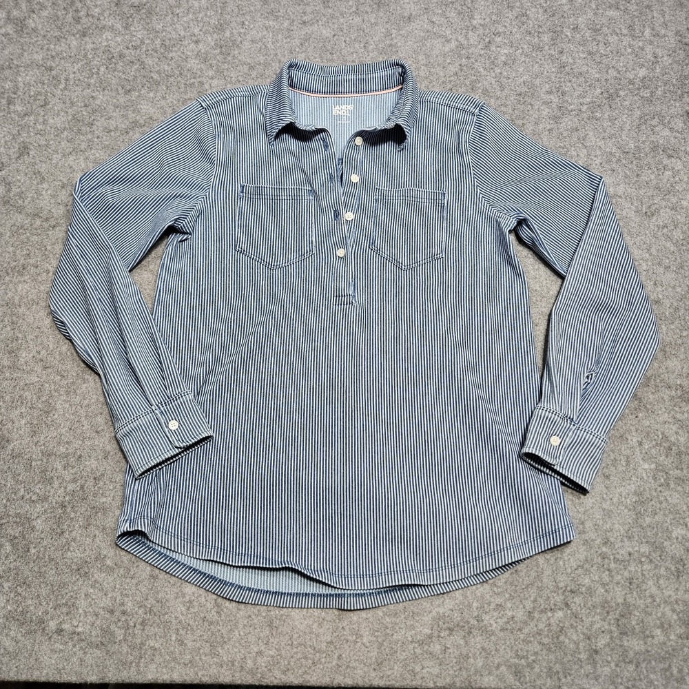 Lands End Women Size Medium Shirt Tunic Top Long Sleeve Blue Chambray Denim
